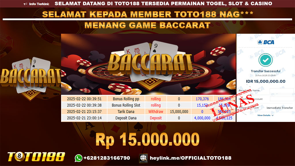 Bukti JP Kemenangan GAME BACCARAT 21 FEB 24