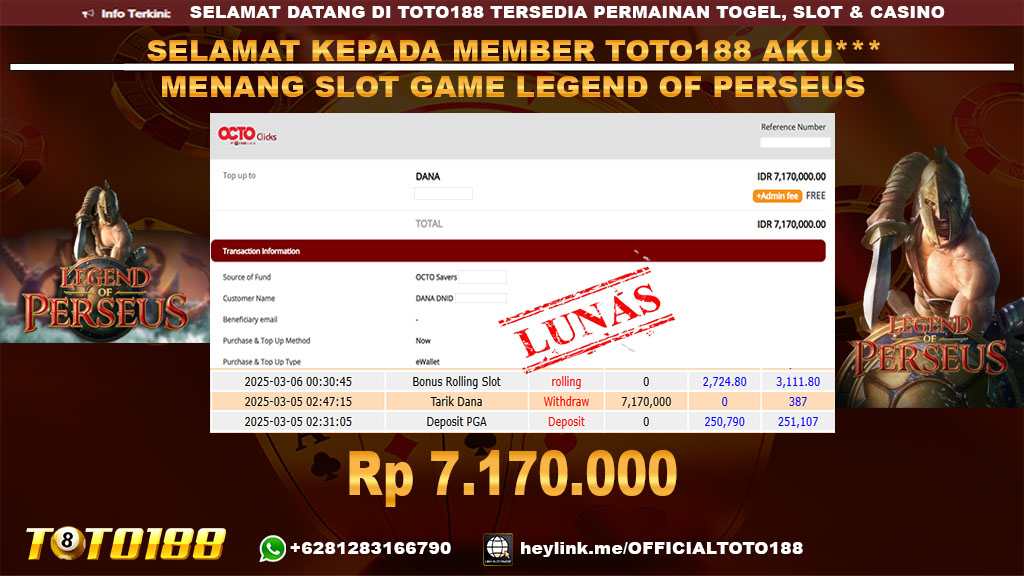 Bukti JP Kemenangan SLOT GAME LEGEND OF PERSEUS 05 MAR 25