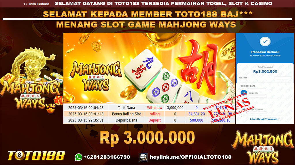 Bukti JP Kemenangan SLOT GAME MAHJONG WAYS 16 MAR 25