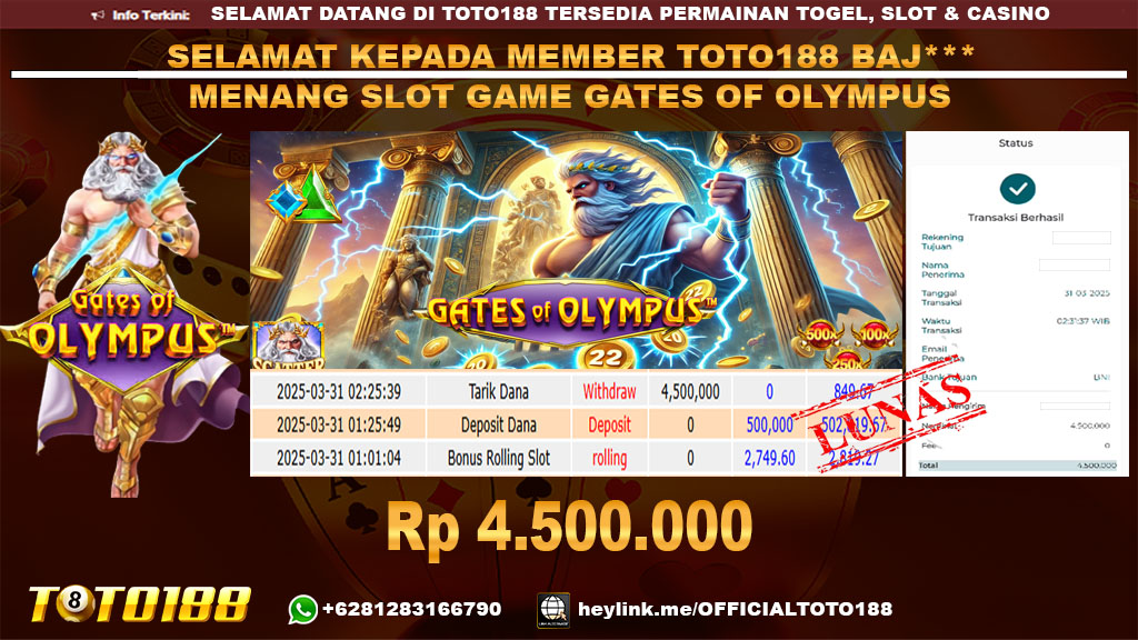 Bukti JP Kemenangan SLOT GAME GATES OF OLYMPUS 1000 31 MAR 25