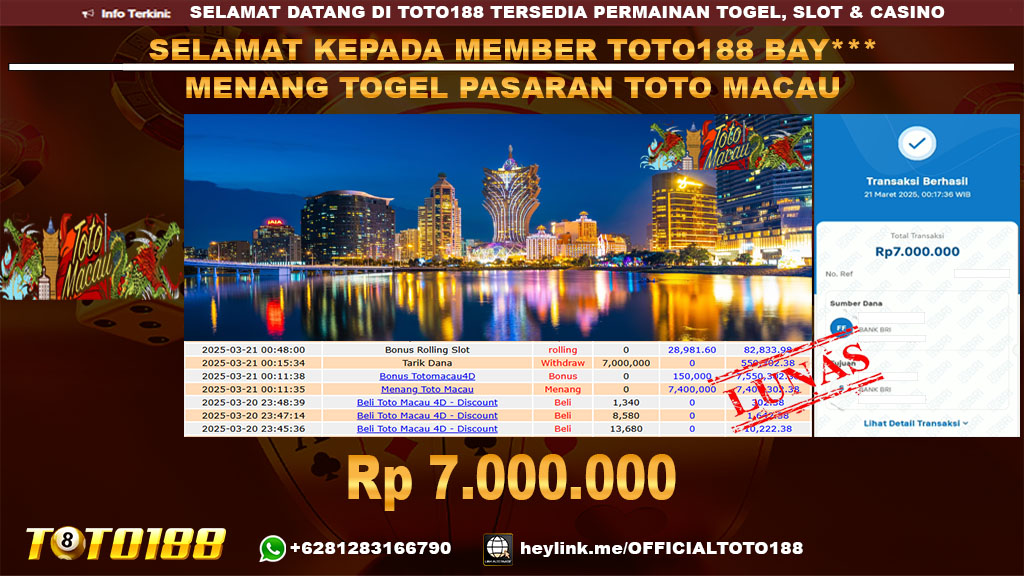 Bukti JP Kemenangan TOGEL PASARAN TOTOMACAU 21 MAR 25