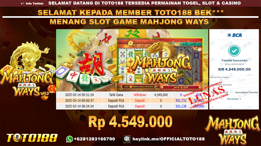 Bukti JP Kemenangan SLOT GAME MAHJONG WAYS 14 MAR 25