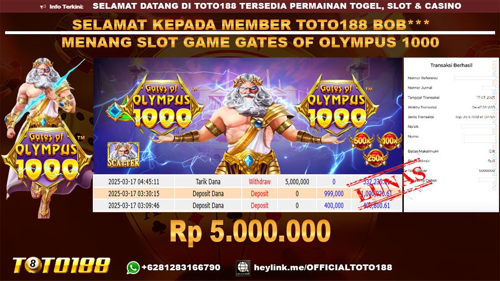 Bukti JP Kemenangan SLOT GAME GATES OF OLYMPUS 1000 17 MAR 25
