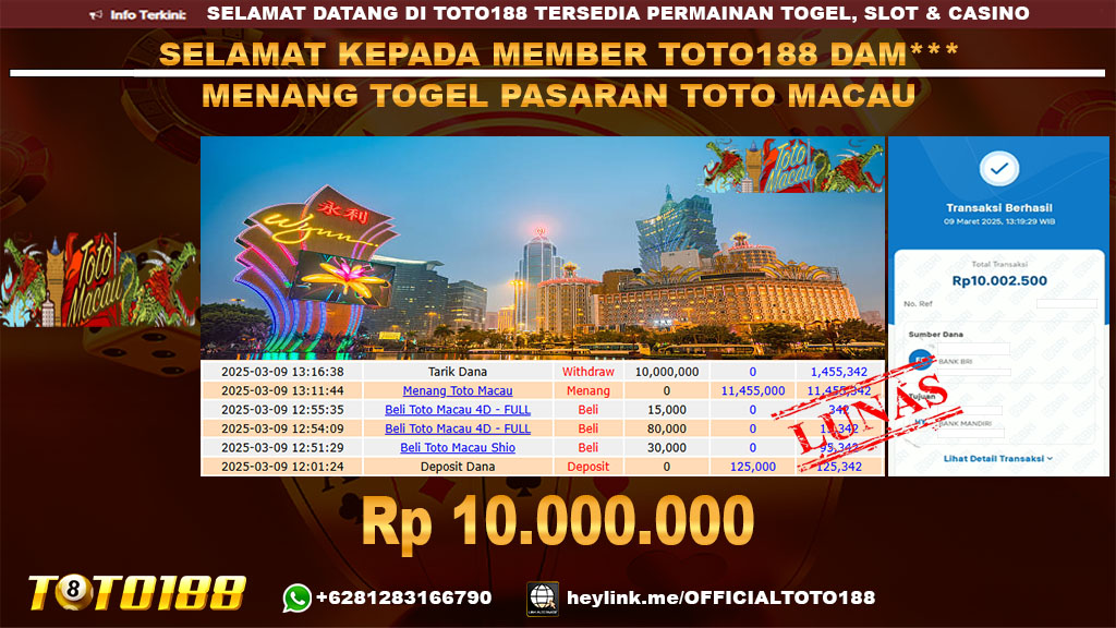 Bukti JP Kemenangan TOGEL PASARAN TOTOMACAU 09 MAR 25