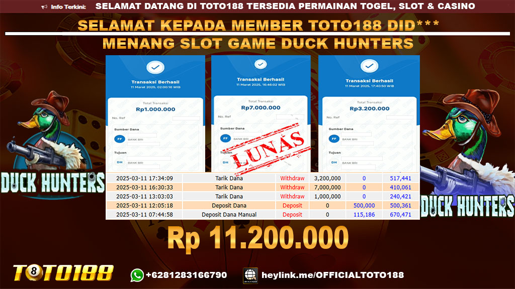 Bukti JP Kemenangan SLOT GAME DUCK HUNTERS 11 MAR 25