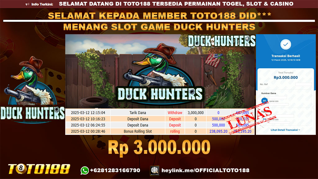 Bukti JP Kemenangan SLOT GAME DUCK HUNTERS 12 MAR 25