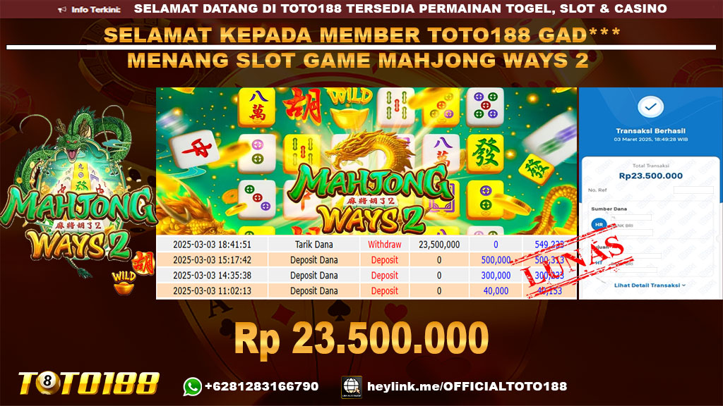 Bukti JP Kemenangan SLOT GAME MAHJONG WAYS 2 03 MAR 25