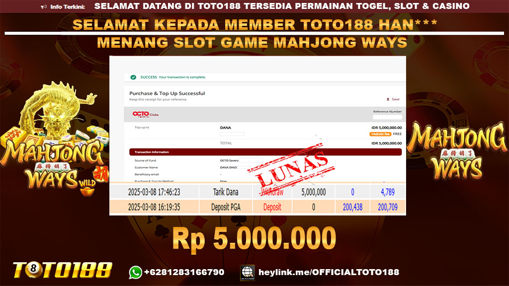 Bukti JP Kemenangan SLOT GAME MAHJONG WAYS 08 MAR 25