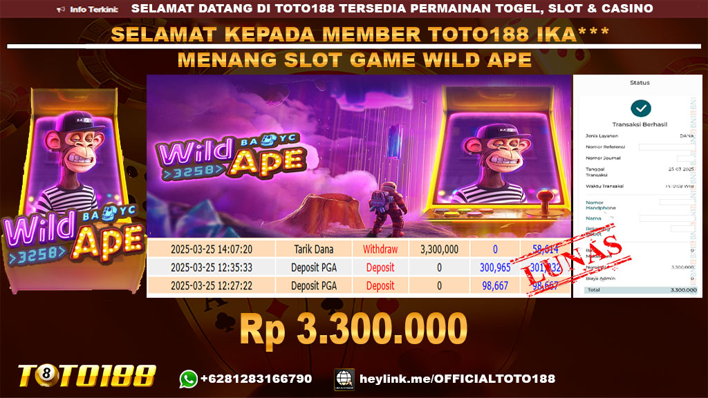 Bukti JP Kemenangan SLOT GAME WILD APE 25 MAR 25