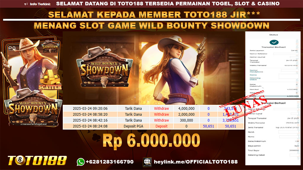 Bukti JP Kemenangan SLOT GAME WILD BOUNTY SHOWDOWN 24 MAR 25