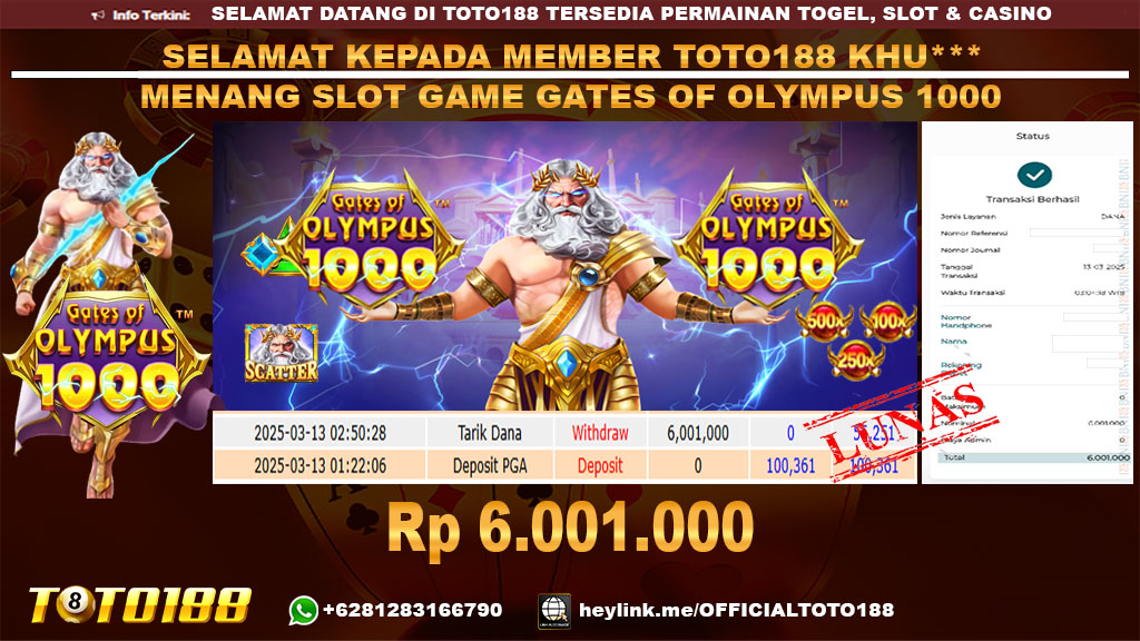 Bukti JP Kemenangan SLOT GAME GATES OF OLYMPUS 1000 13 MAR 25