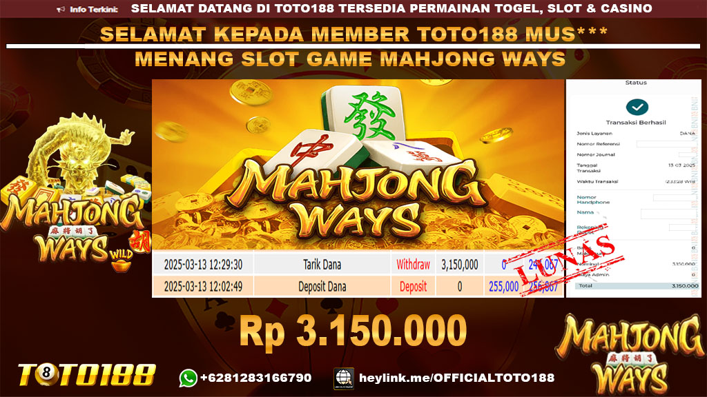 Bukti JP Kemenangan SLOT GAME MAHJONG WAYS 13 MAR 25