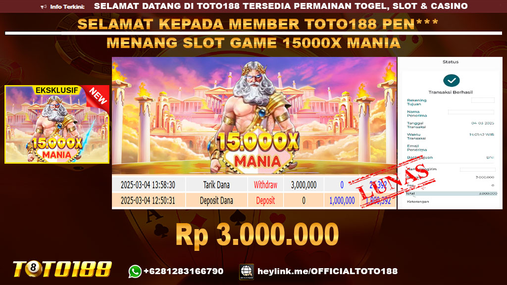 Bukti JP Kemenangan SLOT GAME 15000X MANIA 04 MAR 25