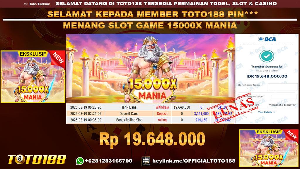 Bukti JP Kemenangan SLOT GAME 15000X MANIA19 MAR 25