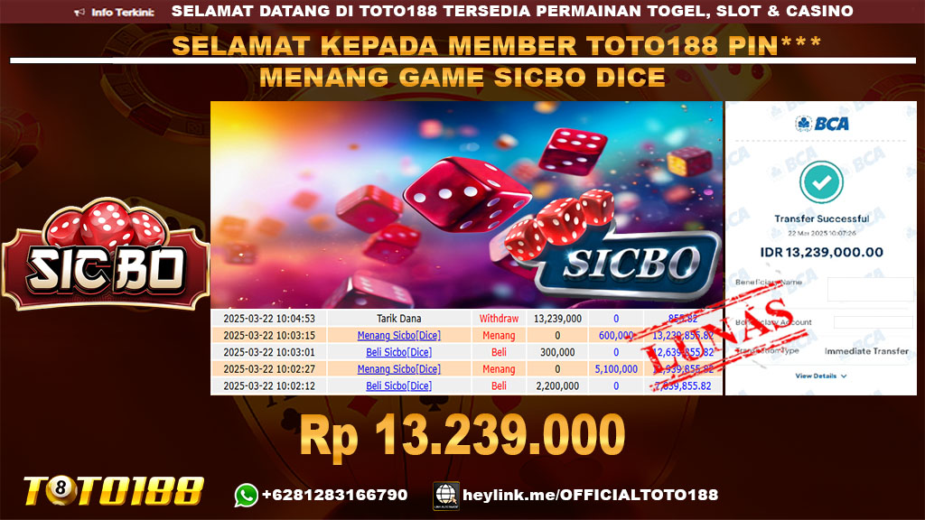 Bukti JP Kemenangan GAME SICBO DICE 22 MAR 25