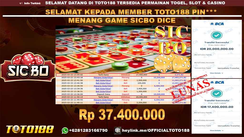 Bukti JP Kemenangan GAME SICBO DICE 23 MAR 25