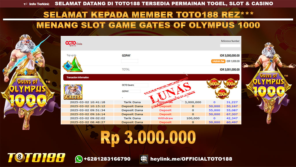 Bukti JP Kemenangan SLOT GAME GATES OF OLYMPUS 1000 02 MAR 25