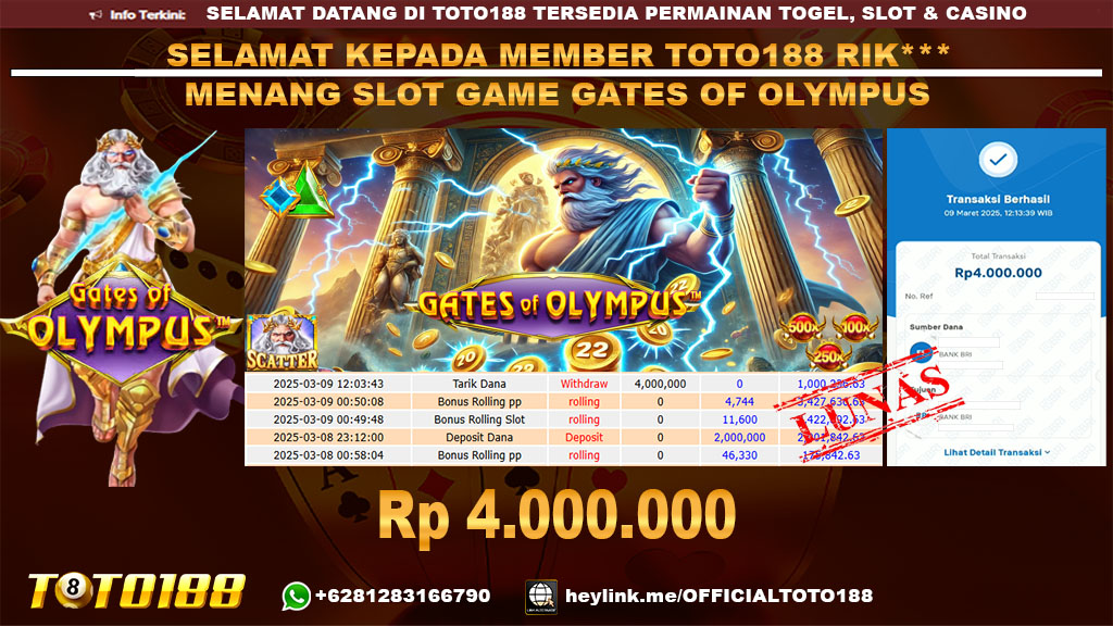 Bukti JP Kemenangan SLOT GAME GATES OF OLYMPUS 09 MAR 25