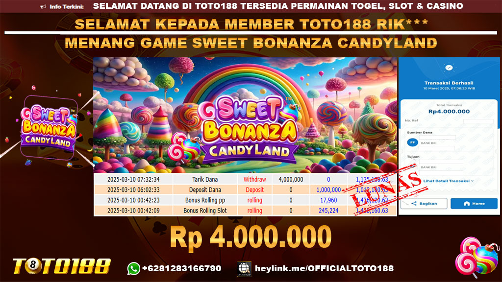 Bukti JP Kemenangan GAME SWEET BONANZA CANDYLAND 10 MAR 25