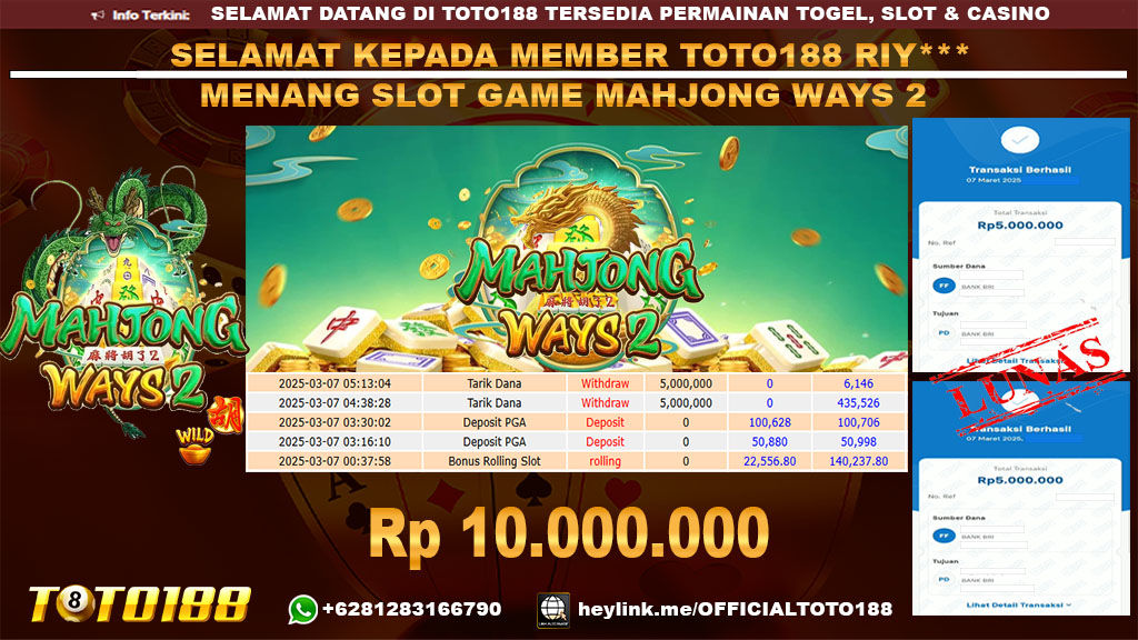 Bukti JP Kemenangan SLOT GAME MAHJONG WAYS 2 07 MAR 25