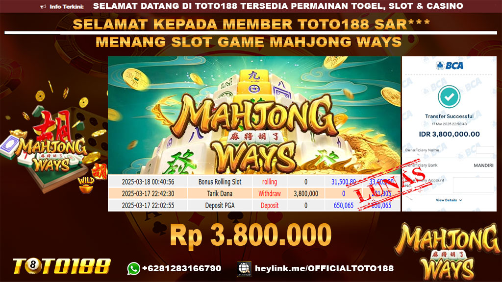 Bukti JP Kemenangan SLOT GAME MAHJONG WAYS 17 MAR 25