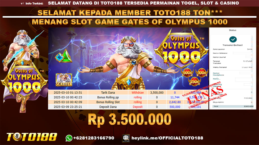 Bukti JP Kemenangan SLOT GAME GATES OF OLYMPUS 1000 10 MAR 25