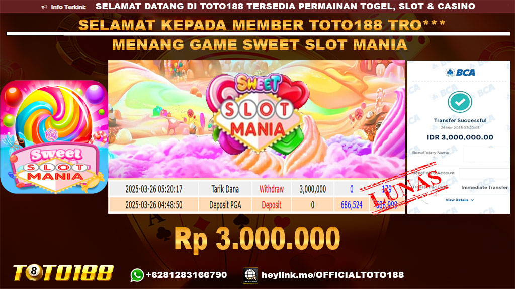 Bukti JP Kemenangan GAME SWEET SLOT MANIA 26 MAR 25