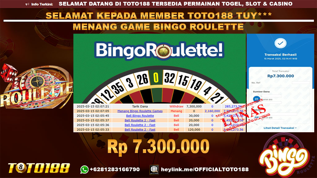 Bukti JP Kemenangan GAME BINGO ROULETTE 15 MAR 25