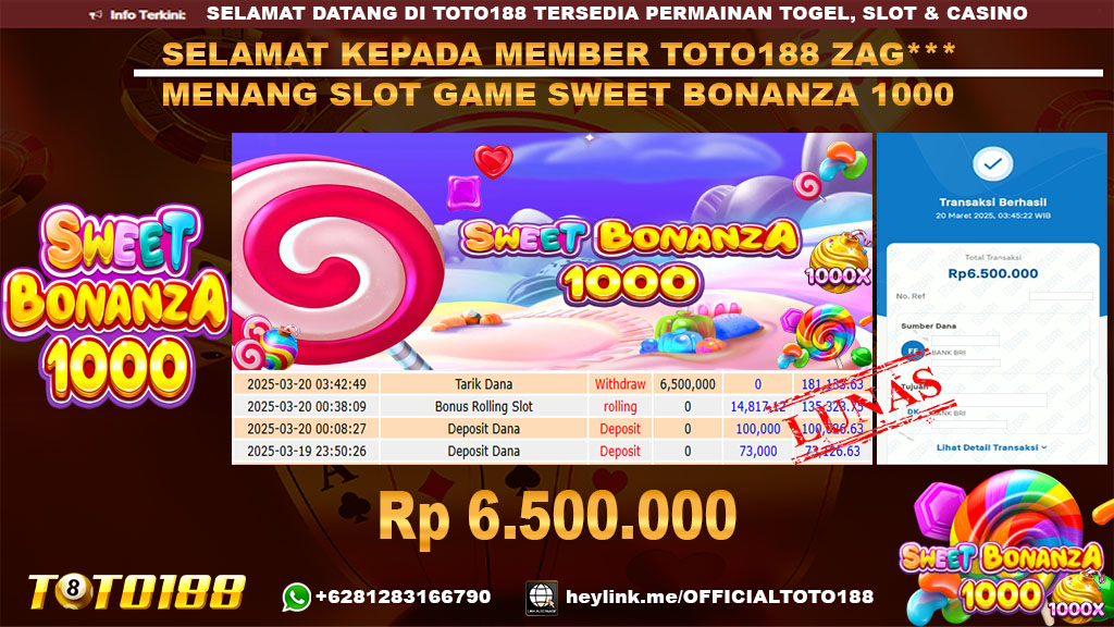 Bukti JP Kemenangan SLOT GAME SWEET BONANZA 1000 20 MAR 25