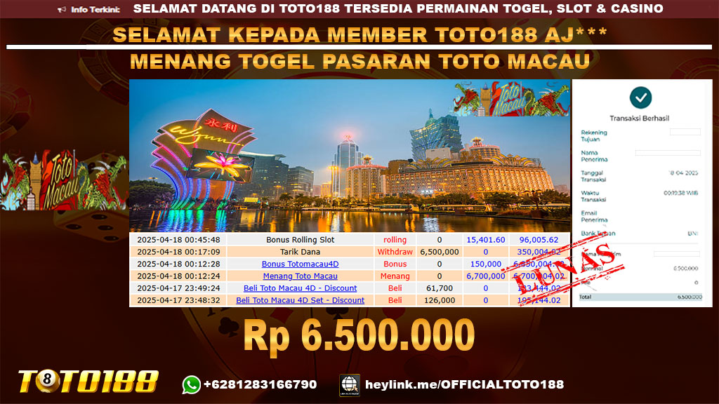 Bukti JP Kemenangan TOGEL PASARAN TOTOMACAU 18 APR 25