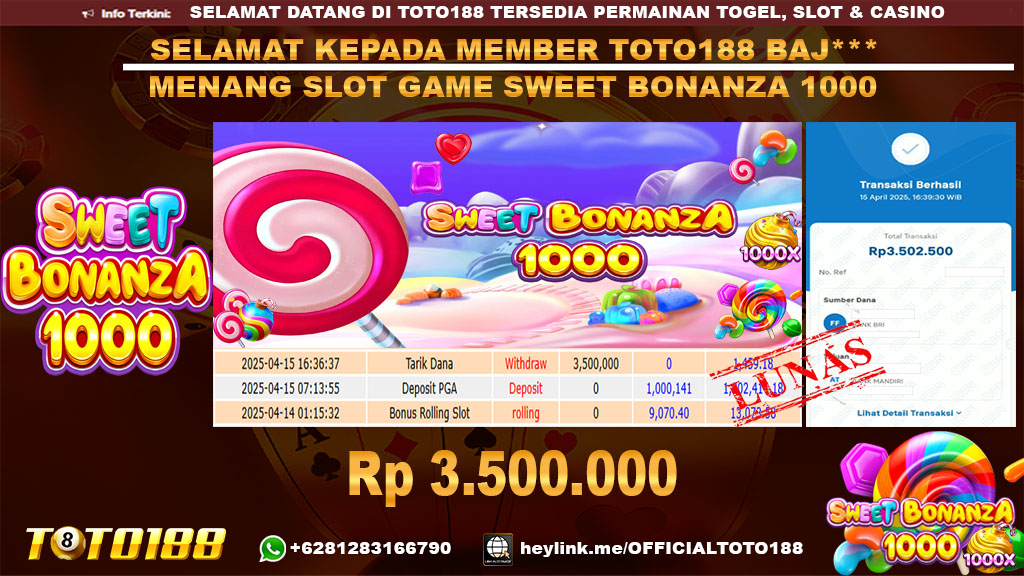 Bukti JP Kemenangan SLOT GAME SWEET BONANZA 1000 15 APR 25