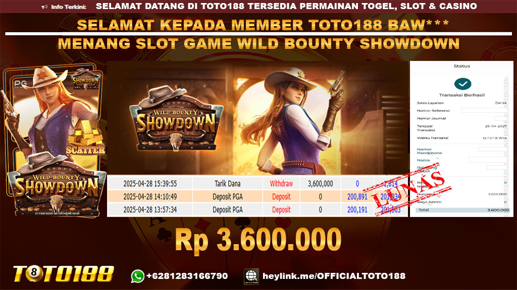 Bukti JP Kemenangan SLOT GAME WILD BOUNTY SHOWDOWN 28 APR 25