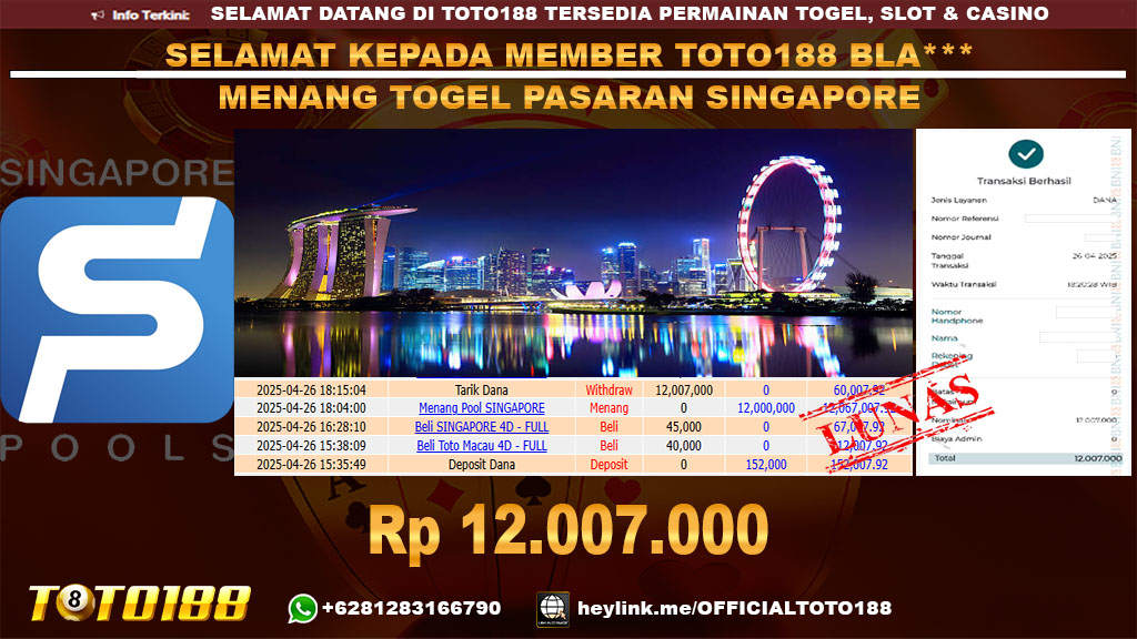 Bukti JP Kemenangan TOGEL PASARAN SINGAPORE 26 APR 25