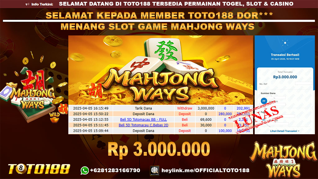 Bukti JP Kemenangan SLOT GAME MAHJONG WAYS 05 APR 25