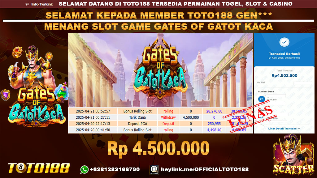 Bukti JP Kemenangan SLOT GAME GATES OF GATOT KACA 21 APR 25