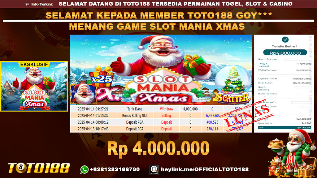 Bukti JP Kemenangan GAME SLOT MANIA XMAS 14 APR 25