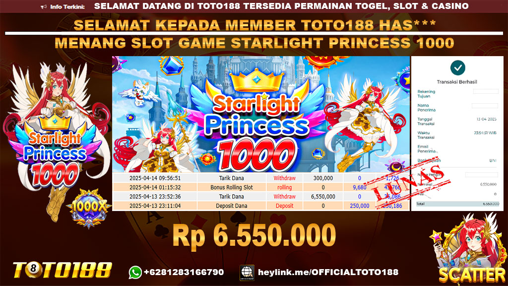 Bukti JP Kemenangan SLOT GAME STARLIGHT PRINCESS 1000 13 APR 25