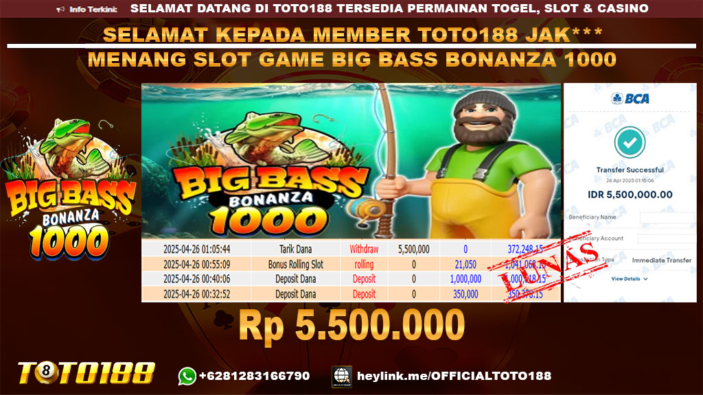Bukti JP Kemenangan SLOT GAME BIG BASS BONANZA 1000 26 APR 25