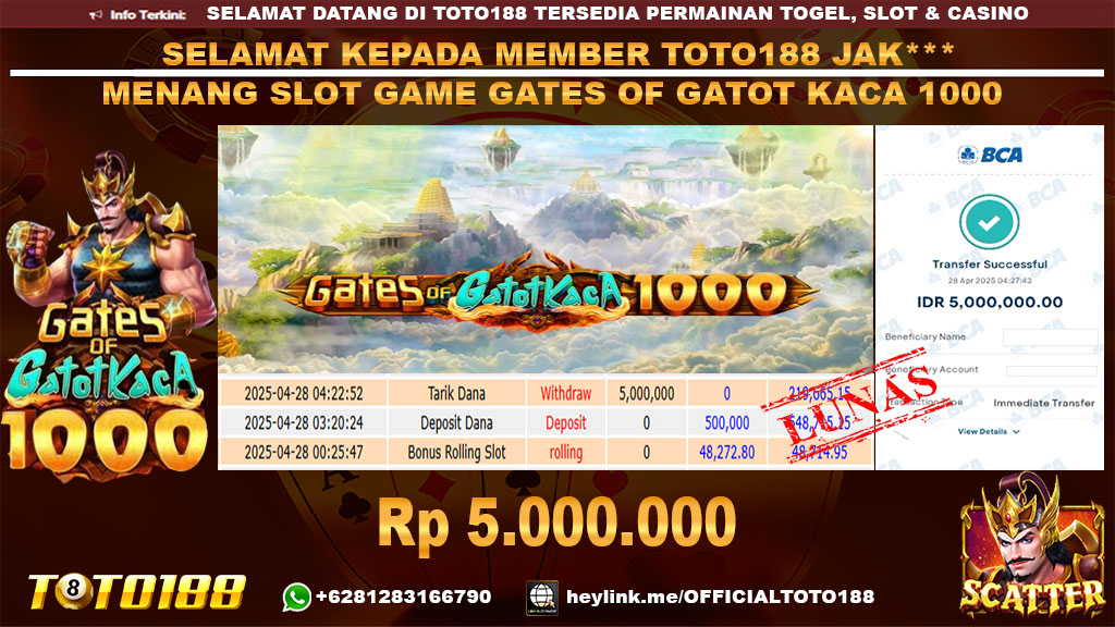 Bukti JP Kemenangan SLOT GAME GATES OF GATOT KACA 1000 28 APR 25
