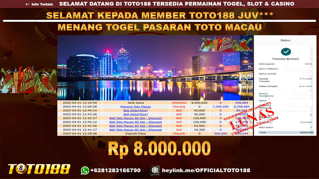 Bukti JP Kemenangan TOGEL PASARAN TOTOMACAU 01 APR 25