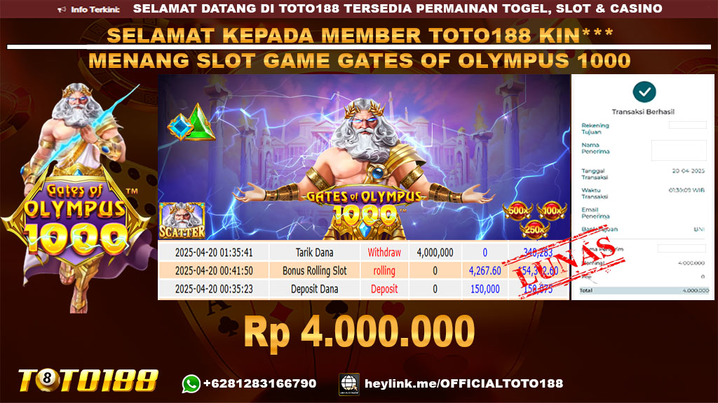 Bukti JP Kemenangan SLOT GAME GATES OF OLYMPUS 20 APR 25