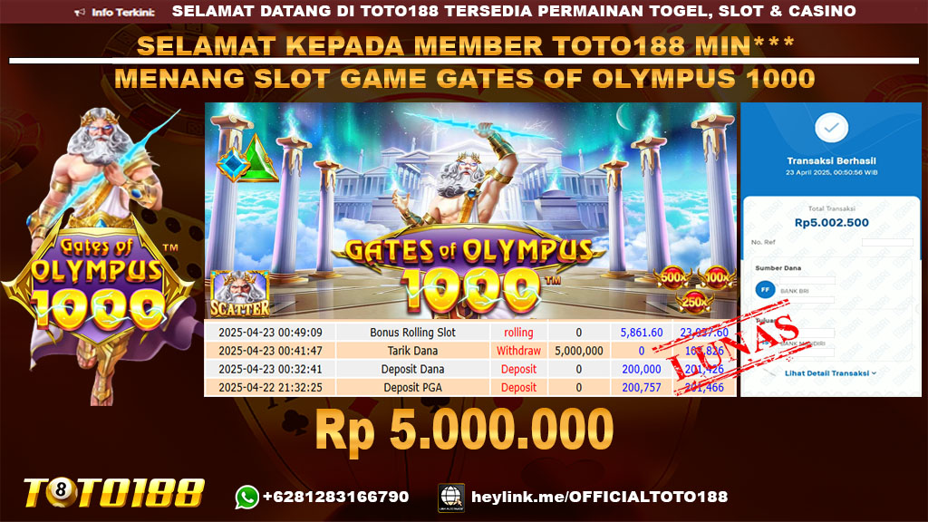 Bukti JP Kemenangan SLOT GAME GATES OF OLYMPUS 23 APR 25