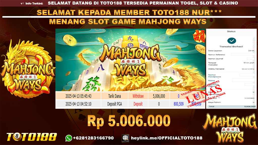 Bukti JP Kemenangan SLOT GAME MAHJONG WAYS 13 APR 25