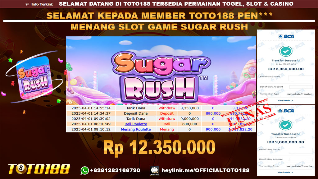 Bukti JP Kemenangan SLOT GAME SUGAR RUSH 01 APR 25