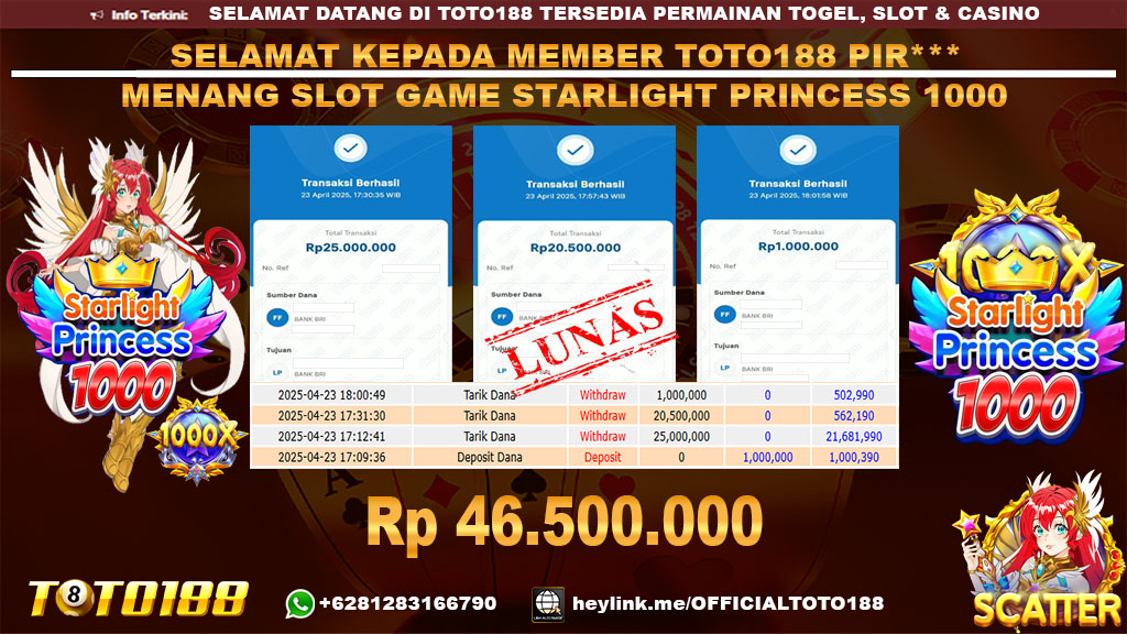 Bukti JP Kemenangan SLOT GAME STARLIGHT PRINCESS 1000 23 APR 25