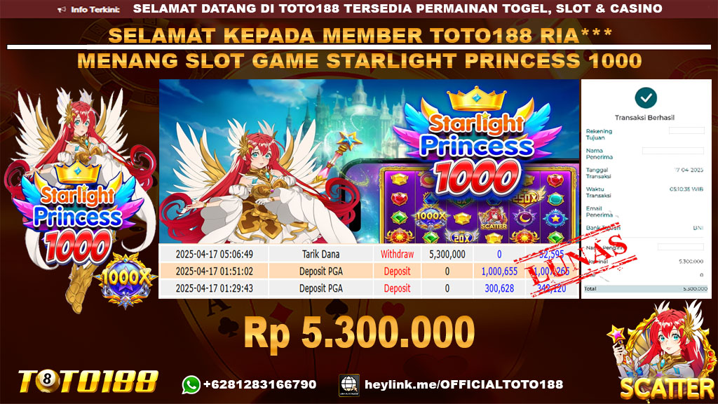 Bukti JP Kemenangan SLOT GAME STARLIGHT PRINCESS 1000 17 APR 25