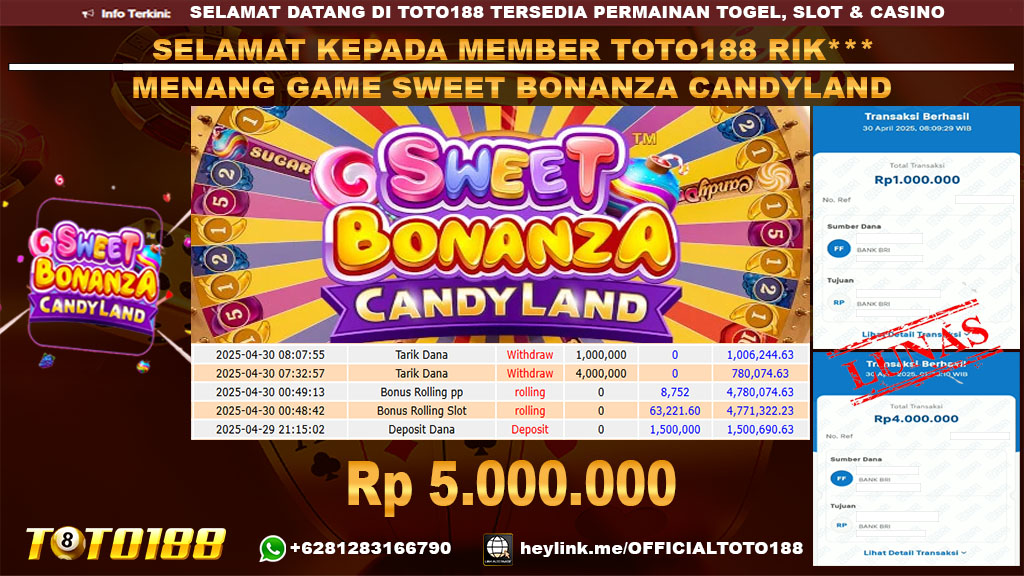 Bukti JP Kemenangan GAME SWEET BONANZA CANDYLAND 30 APR 25