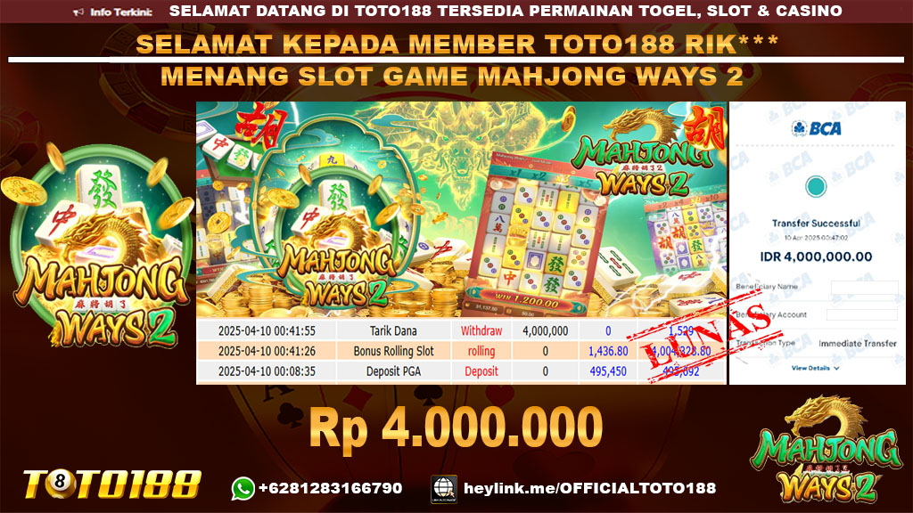 Bukti JP Kemenangan SLOT GAME MAHJONG WAYS 10 APR 25