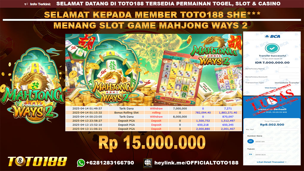 Bukti JP Kemenangan SLOT GAME MAHJONG WAYS2 14 APR 25