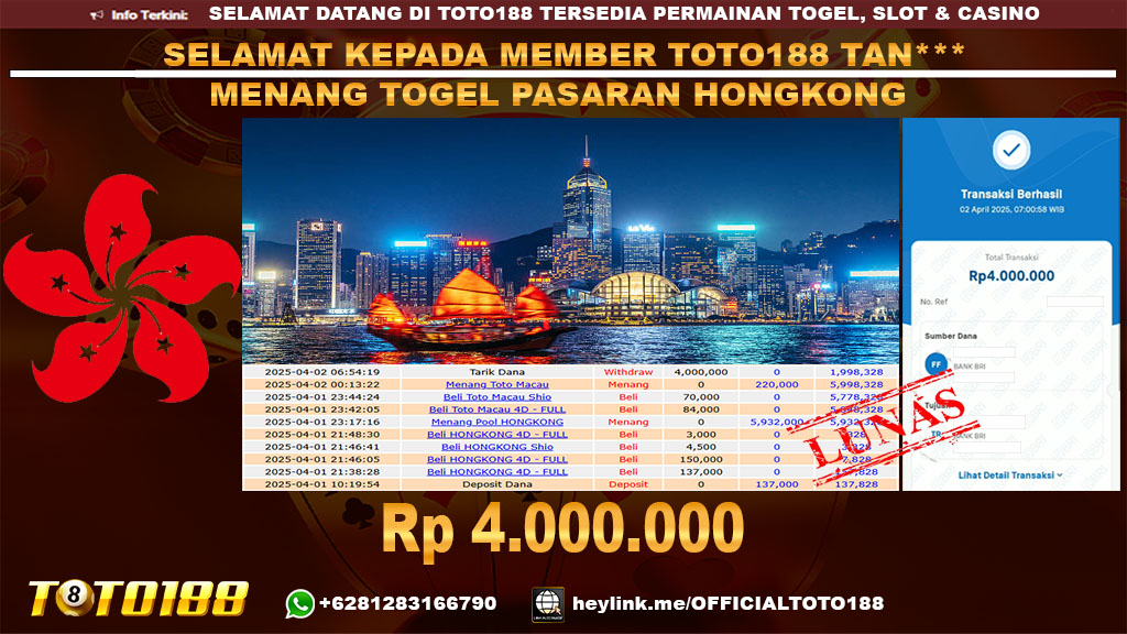 Bukti JP Kemenangan TOGEL PASARAN HONGKONG 02 APR 25